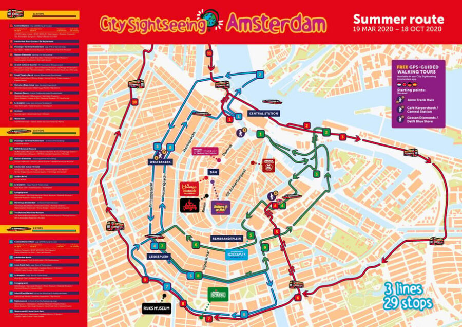 Amsterdam: Combo Rijksmuseum & Hop-On Hop-Off Bus - Route planning: Red, Green, and Blue lines shift with the seasons