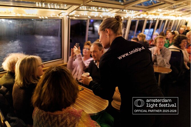 Amsterdam Light Festival Tour in German | Including Drinks - Stop-by-stop: what you’ll notice as lights float past